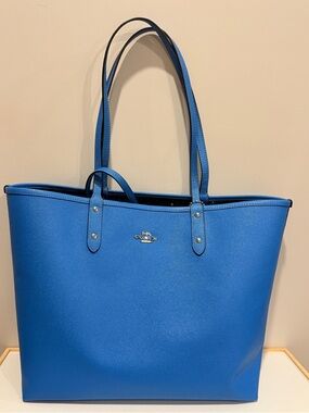 Coach Bright Blue and black reversible Leather Tote - Sleek Shoulder Bag